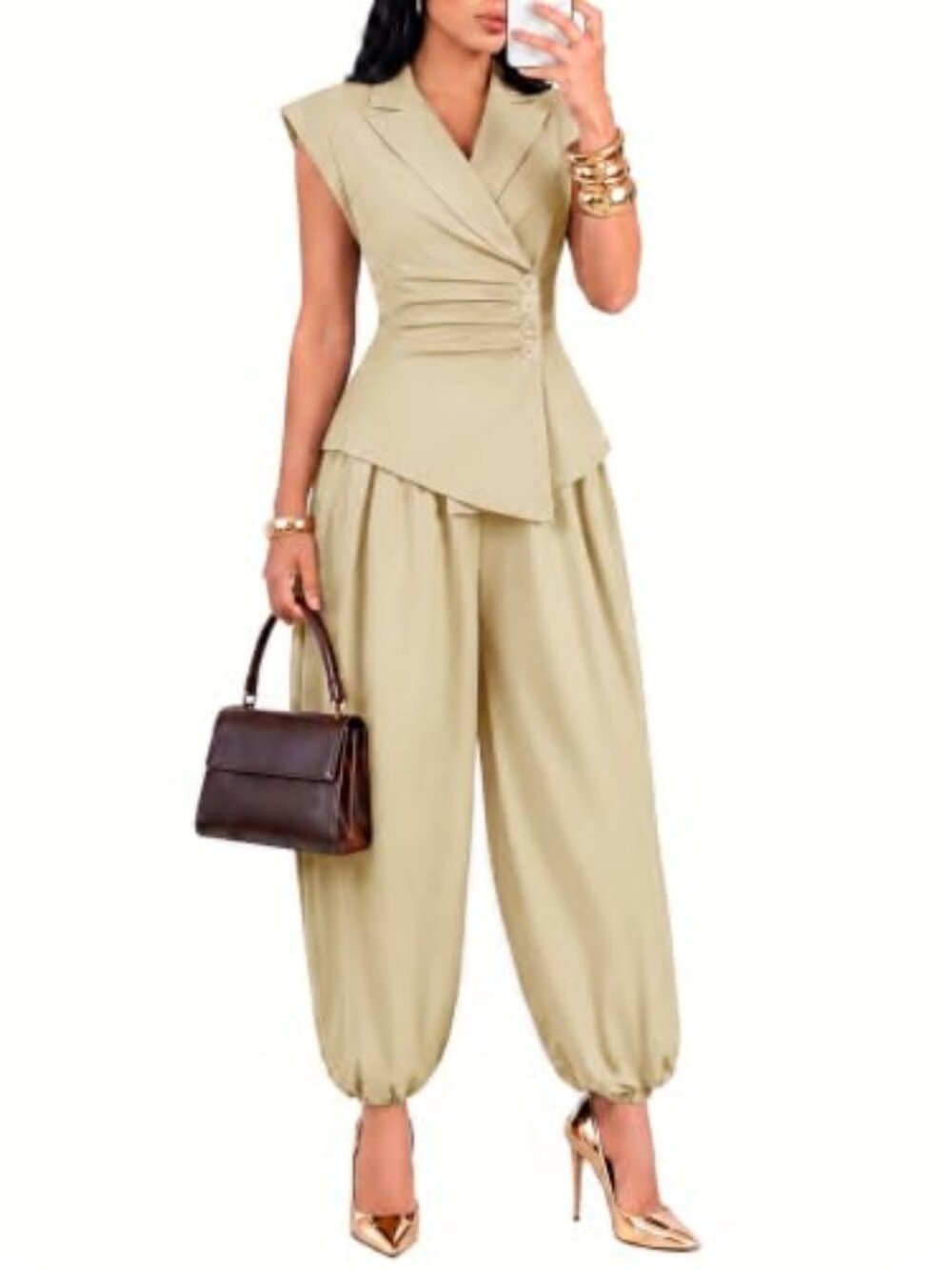 kaimimei 2 Piece Sets for Women Casual Vest and Wide Leg Pants